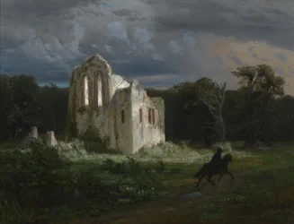 Moonlit landscape with ruins