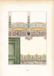 Art Nouveau Interior Design with Ornamental Wall Friezes and Coat of Arms