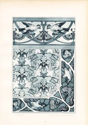 Bird Ornaments and Butterfly Patterns in Blue Tones