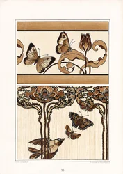 Floral Ornamental Bands with Butterflies and Tulips