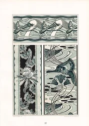 Ornamental Compositions with Swans and Butterfly Motifs