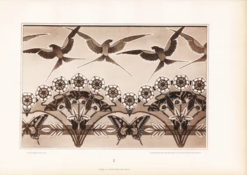Ornamental Frieze with Swallows, Butterflies and Stylized Flowers