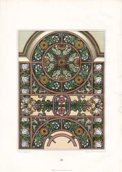 Ornamental Window Arch with Sunflowers and Tulips