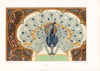 Peacock in Ornamental Framing with Art Nouveau Decoration