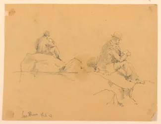 Two Sketches of a Man Seated on Rocks in San Remo