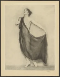 Draped Female Nude Standing Against a Bare Background