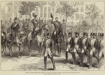 Review at Madrid before the Prince of Wales and the King of Spain, the Guardia Civile marching past