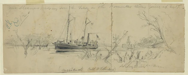 Our steamers passing sunken trees in the Pomonkey River