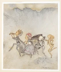 ACT IV: Scene I, line 46 Each one, tripping on his toe, Will be here with mop and mow. Nymphs.
