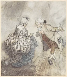 An old couple in formal clothing about to dance