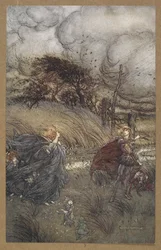 And now they never meet in grove or green, by fountain clear, or spangled starlight sheen, but they do square. A scene from 