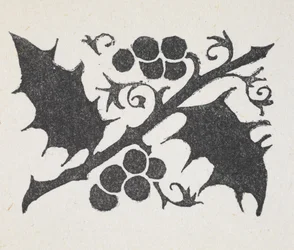 Black and white print of holly leaves and berries