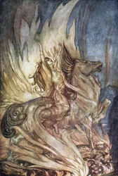 Brünnhilde on Grane Leaps onto the Funeral Pyre of Siegfried