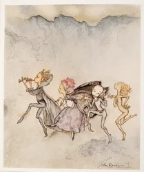 Each one, tripping on his toe, will be here with mop and mow, illustration from William Shakespeare