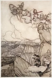Fairies in mountains, from Rip Van Winkle by Washington Irving, pub. 1910
