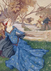 Guinevere Rescued by La Cote Male Taile, illustration from A Collection of Stories from Old Fairy Tales: Grimm, Andersen and Stories of King Arthur, published 1905