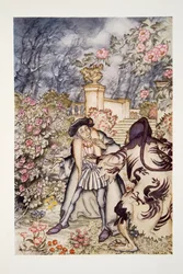 He heard a loud noise, and saw coming towards him a beast, so frightful to look at that he was ready to faint with fear, from The Arthur Rackham Fairy Book