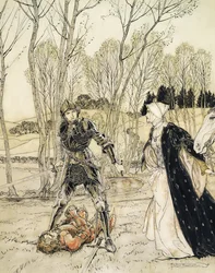 How Beaumains Defeated the Red Knight, and Always the Damosel Spake Many Foul Words unto Him