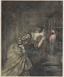 May Colvin and a parrot in a cage