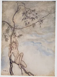 Merrily, merrily shall I live now under the blossom that hangs on the bough, illustration from William Shakespeare