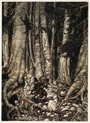 Mutually relieving one another they clambered up a narrow gully, from Rip Van Winkle by Washington Irving