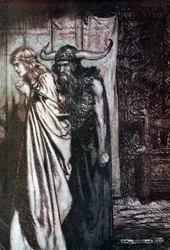 O Wife Betrayed I Will Avenge Thy Trust Deceived! Illustration for Siegfried and The Twilight of the Gods