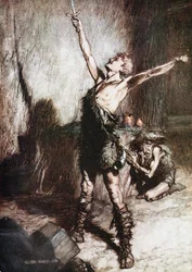Siegfried Forges His Sword. Illustration for Siegfried and The Twilight of the Gods by Richard Wagner