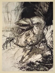 Siegfried kills Fafner, illustration from 