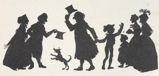 Silhouette of a young boy and a man greeting people on the way home from church