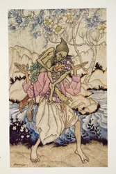 Sinbad carried the Old Man of the Sea on his shoulders, from The Arthur Rackham Fairy Book