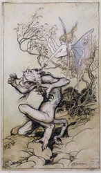 Sprite and Monster, an illustration from Tales from Shakespeare by Charles and Mary Lamb, 1909