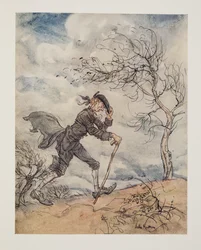 Striding Along the Profile of a Hill on a Windy Day, from The Legend of Sleepy Hollow by Washington Irving, pub. 1928