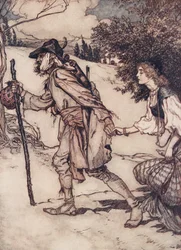 The Beggar took her by the hand and led her away