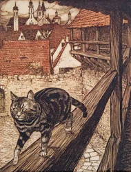 The Cat stole away behind the city walls to the Church