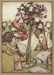 The Queen turned angrily away from him and said to the Knave, "Turn them over" (from Alice