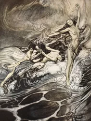 The Rhinemaidens obtain possession of the ring and bear it off in triumph, illustration from 