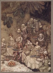 The fairies sit round on mushrooms, and at first they are well behaved, from Peter Pan in Kensington Gardens by J.M. Barrie, pub. 1906