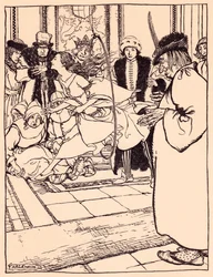 The pretty maiden skipped through the hoop as lightly as a deer (Illustration by Arthur Rackham from Grimm