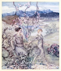 Then they [Iollan and Tuiren] went hand in hand in the country that smells of apple-blossom and honey. from The Birth of Bran in Irish Fairy Tales