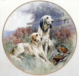 A Pair of Setters Guarding a Brace of Grouse
