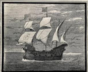 16th Century Spanish Galleon. Engraving. Spain. Aragon. Zaragoza. General Military Academy