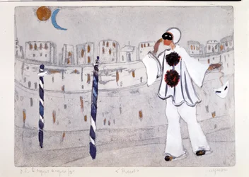Modern Interpretation of Pierrot with Venice in Background