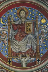 GERMANY. LOWER SAXONY. Hildesheim. Church of Sankt Michael. Christ Enthroned, (detail) from wooden ceiling (13th century). Romanesque art