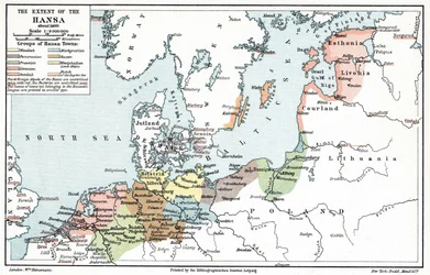 Map of the Extent of the Hanseatic League in About 1400