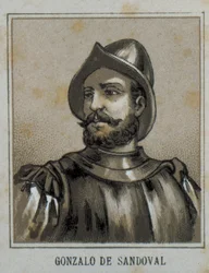 Gonzalo de Sandoval (1497-1527). Spanish Conquistador in New Spain (Mexico). Engraving