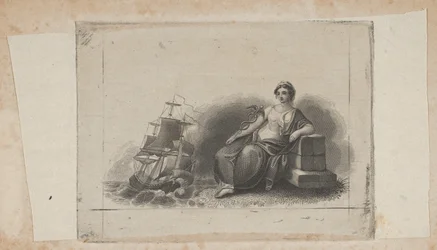 Banknote vignette with female figure representing marine commerce, ca. 1824-37