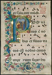 Leaf from a Gradual: Initial P with the Nativity