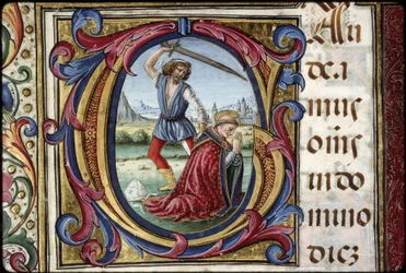 Missal of Thomas James: Detail of an Initial G: The Martyrdom of Saint Thomas Becket