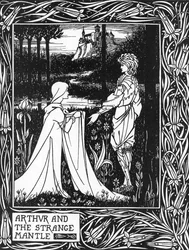 King Arthur Receiving the Visit of a Young Girl Sent by the Fay Morgane. Illustration by Aubrey Beardsley from Thomas Malory