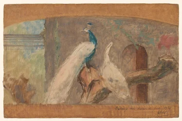 Design for an Overdoor: Branch with Peacock and Other Birds